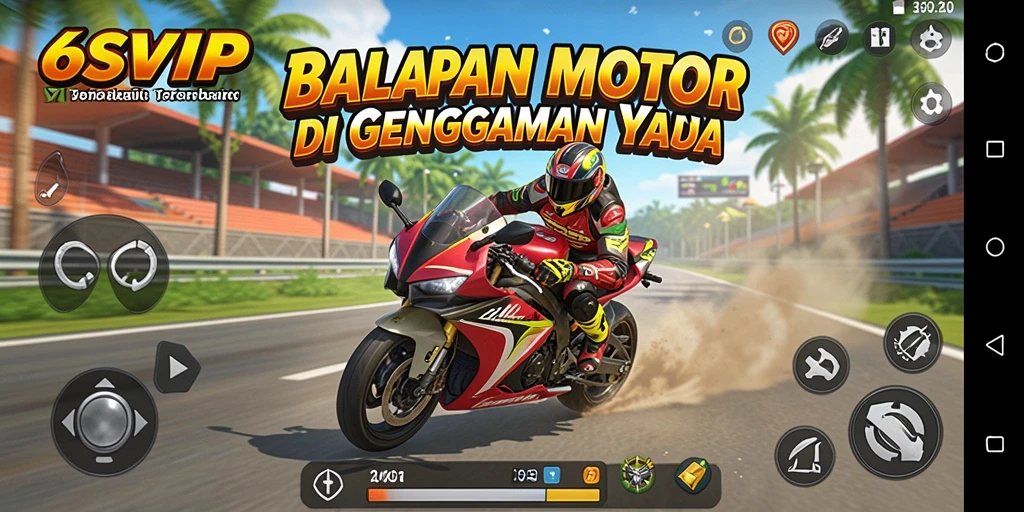 Tampilan gameplay balapan motor yang seru dan mendebarkan.
