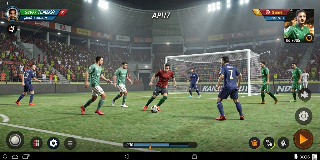 Tangkapan layar gameplay API77 menampilkan aksi dramatis sepak bola.