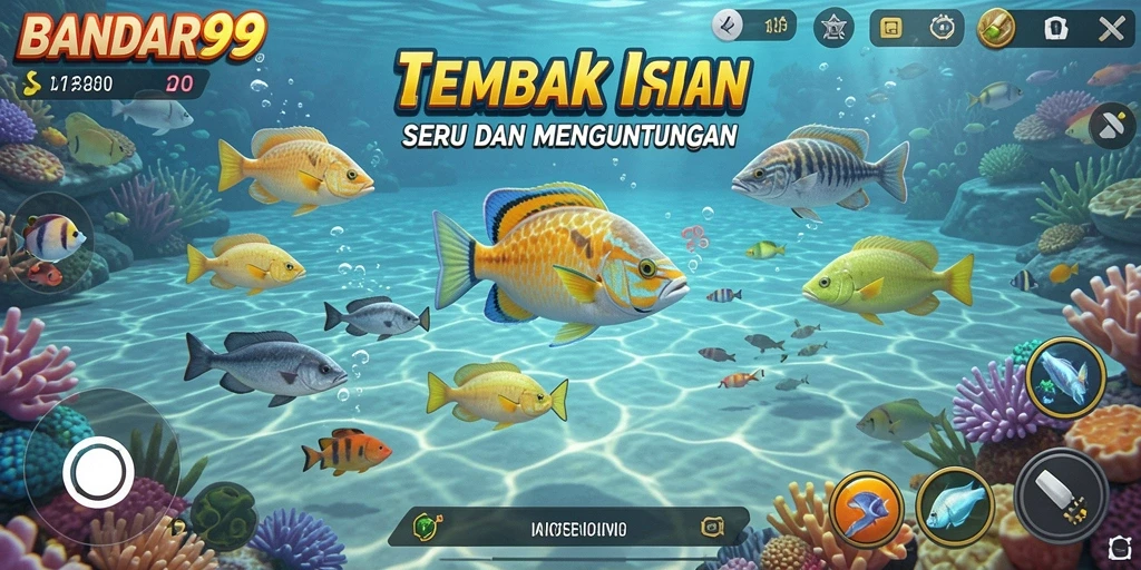 Screenshot gameplay BANDAR99 menampilkan aksi Tembak Ikan yang seru dan menegangkan.