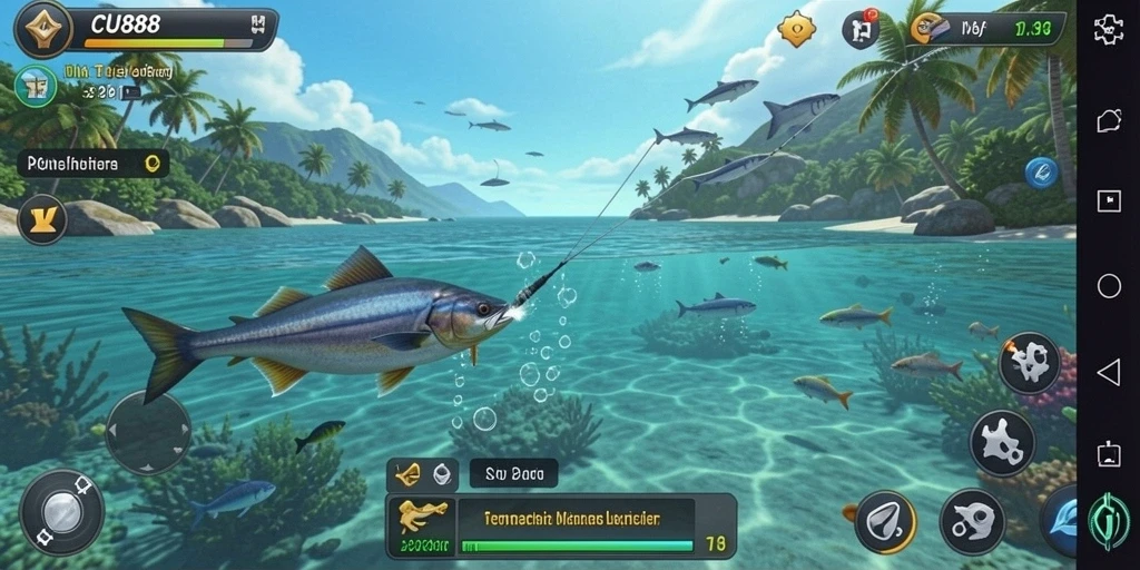 Screenshot menunjukkan pengalaman memancing yang menegangkan dalam permainan CU888.