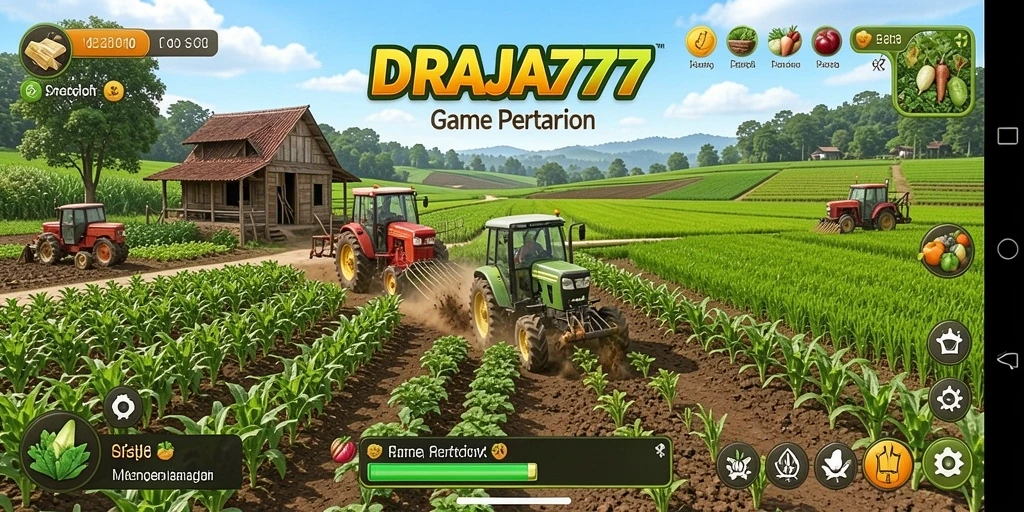 Screenshot gameplay DRAJA777 menampilkan keindahan ladang pertanian.