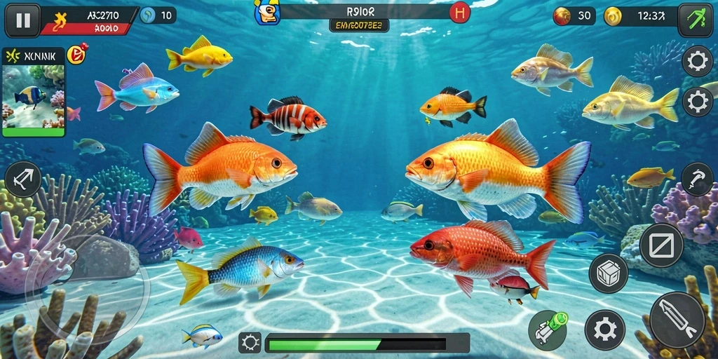 Screenshot gameplay FOMOTOTO yang menampilkan aksi menangkap ikan.