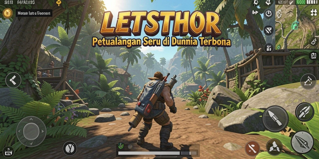 Screenshot gameplay LETSTHOR menampilkan dunia terbuka yang penuh petualangan.