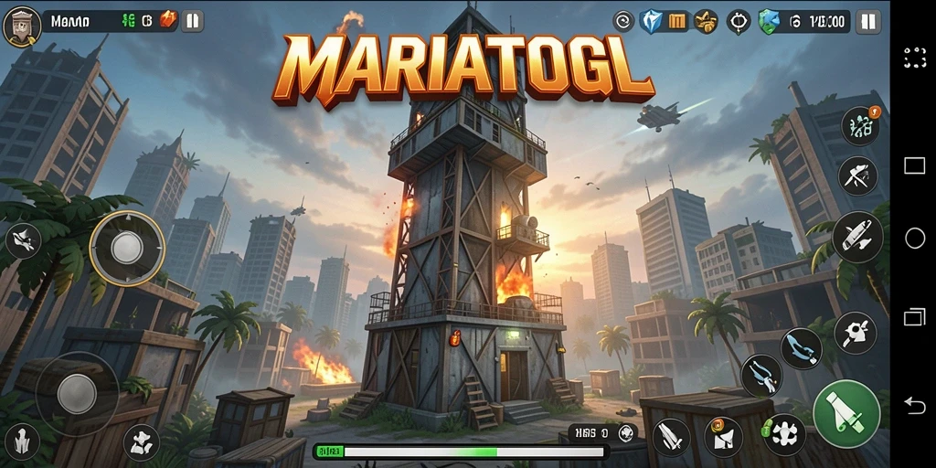 Tampilan seru gameplay MARIATOGL dengan menara pertahanan strategis.