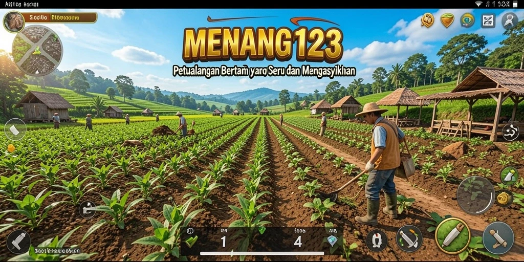 Tampilan gameplay <strong>MENANG123</strong> yang memukau dan penuh warna saat bertani.