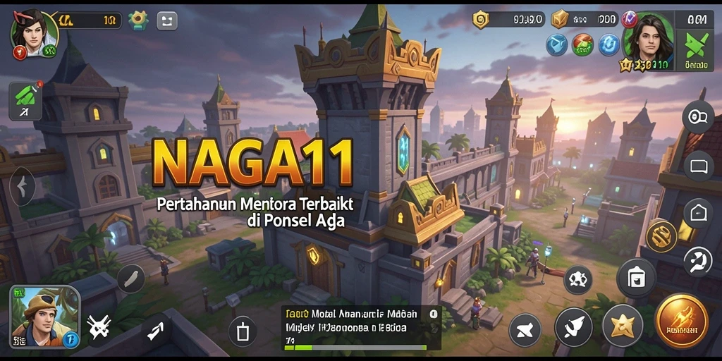 Screenshot NAGA11 menampilkan aksi seru dalam pertahanan menara.