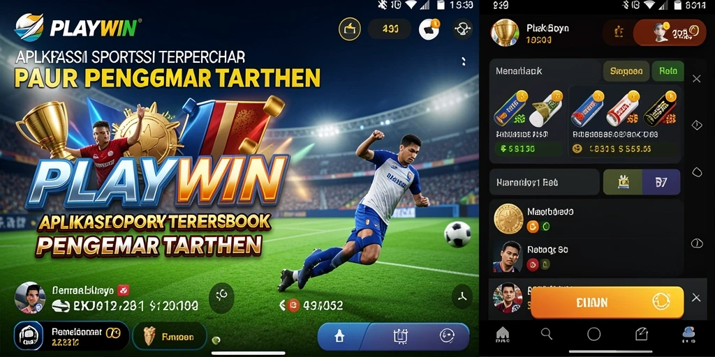 Screenshot PLAYWIN menunjukkan antarmuka aplikasi Sportsbook yang menarik.