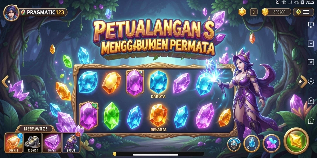 Tampilan gameplay seru di PRAGMATIC123 dengan permata berwarna-warni.