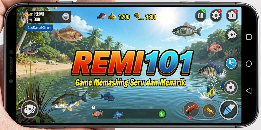 Screenshot gameplay <strong>REMI101</strong> menampilkan aksi memancing yang seru dan menarik.