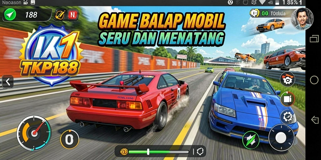 Tampilan gameplay TKP188 yang mendebarkan saat balapan berlangsung.
