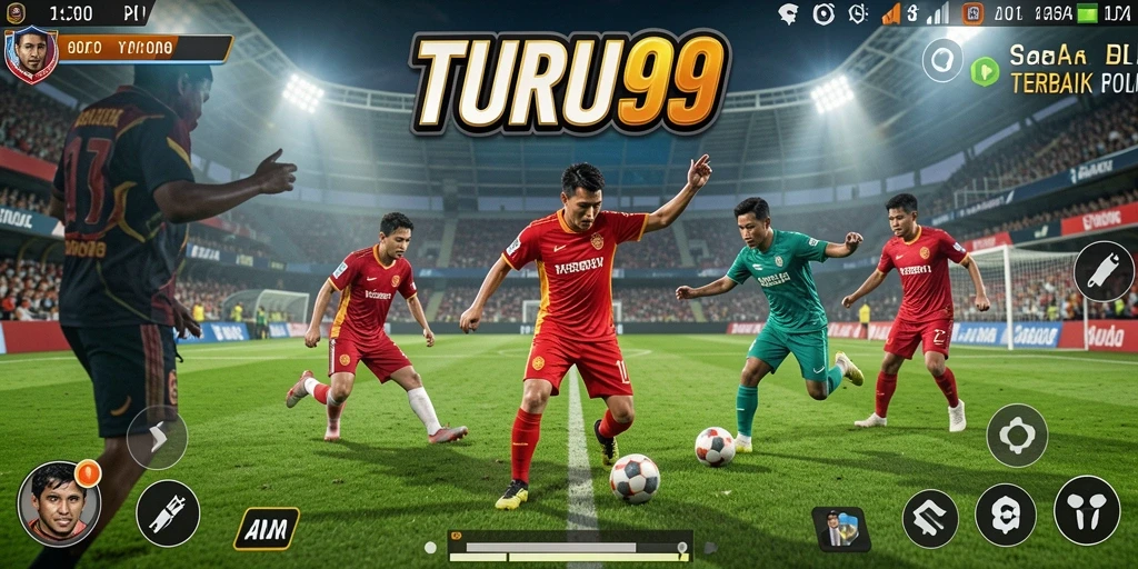 Tangkapan layar gameplay TURU99 menampilkan aksi sepak bola yang mendebarkan.